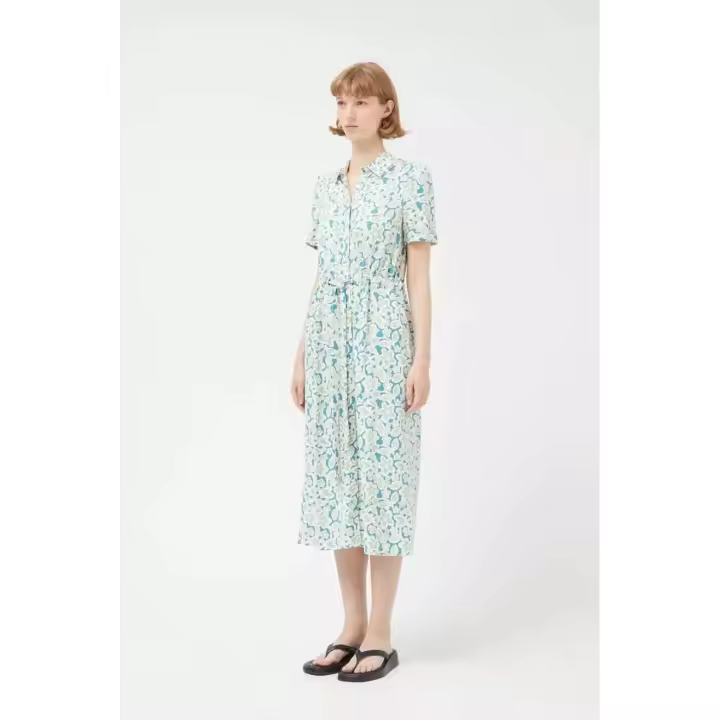 Compañia Fantastica Vestido Camisero Largo Azul Flores - 1