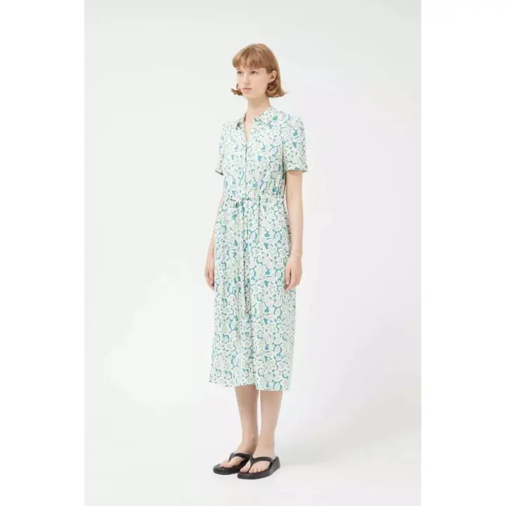 Compañia Fantastica Vestido Camisero Largo Azul Flores - 1