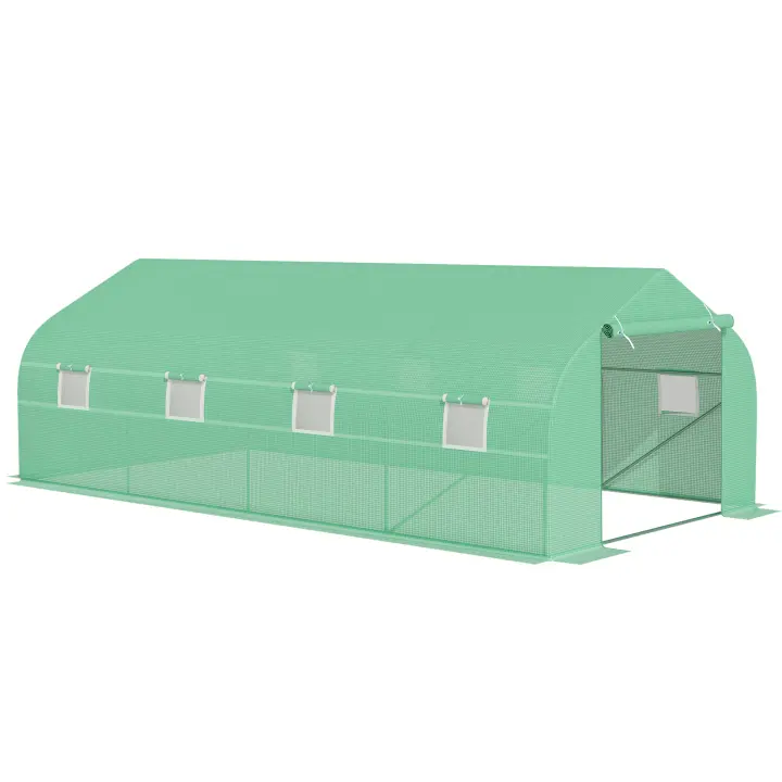 Outsunny Invernadero de Jardín 600x300x200 cm Tipo Túnel para Cultivo Plantas Verduras con 8 Ventanas Transpirables y Puerta Enrollable con Cremallera Acero - 1