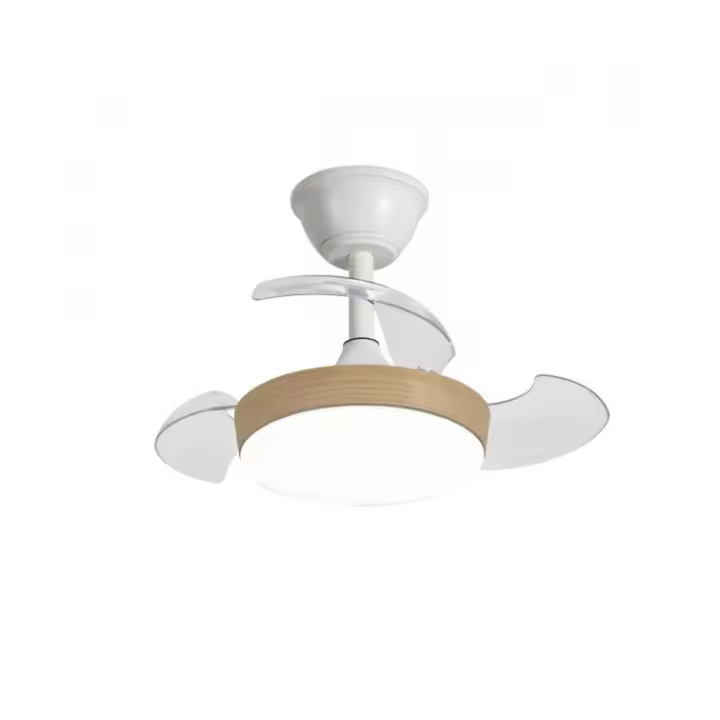 NARVI Ventilador de techo de METAL, color blanco + color Madera Haya, con 3 Palas retráctiles transparentes ,Motor DC 30W, LED 36W x2 Regulable en intensidad y color (CCT). Memoria y mando. Ref. FORMENTERA 7290 WDN - 1