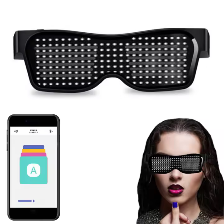 Gafas LED Bluetooth Con Control Remoto Por App Decoración De Fiesta De Navidad Y Club Texto Editable Gafas LED USB Para Celebraciones - 1