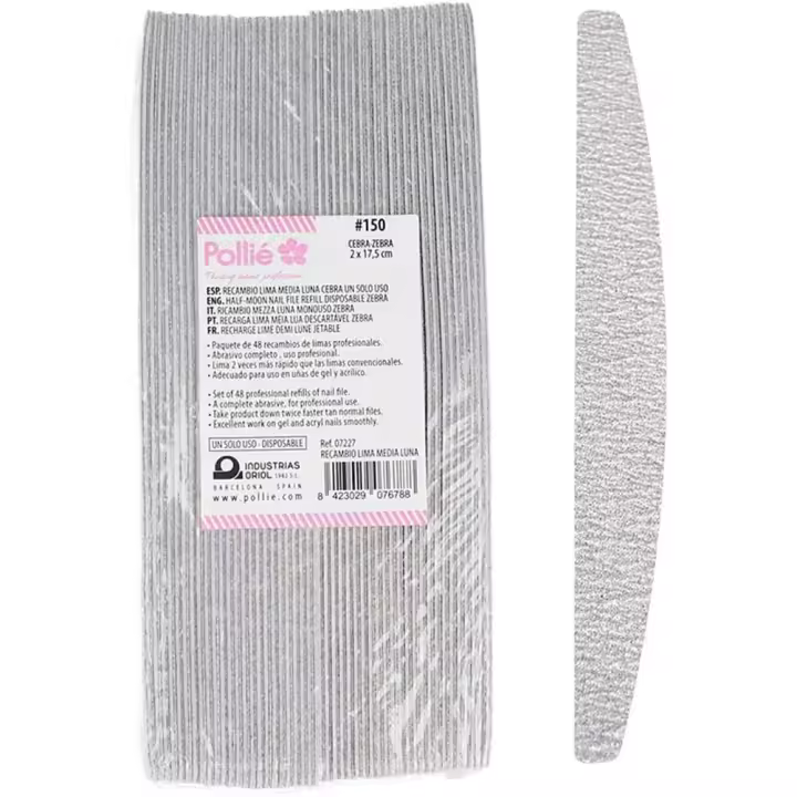 Eurostil Pack 48 Recambios Lima Media Luna 150 Zebra Unisex para Manicura Profesional - 1