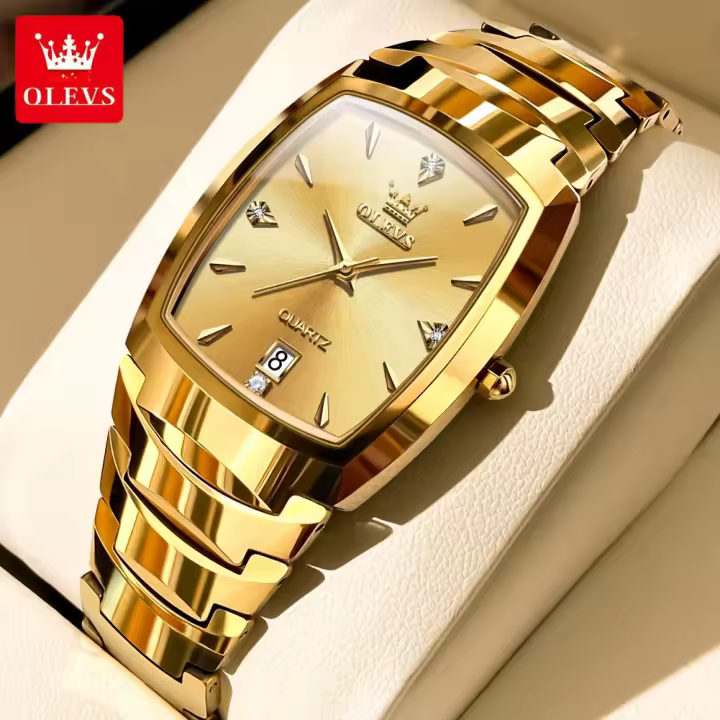 Reloj De Cuarzo Para Hombre Original OLEVS Con Correa De Acero Tungsteno Calendario Impermeable Reloj De Pulsera Lujo Con Manos Luminosas Y Numeros Romanos - 1