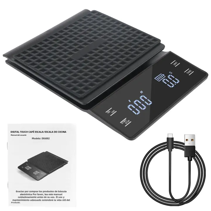 Báscula Digital De Cocina Con Timer Automático Precisión Alta Recargable Tipo-C 3KG/0.1g Pantalla LED Para Café Y Alimentos - 1