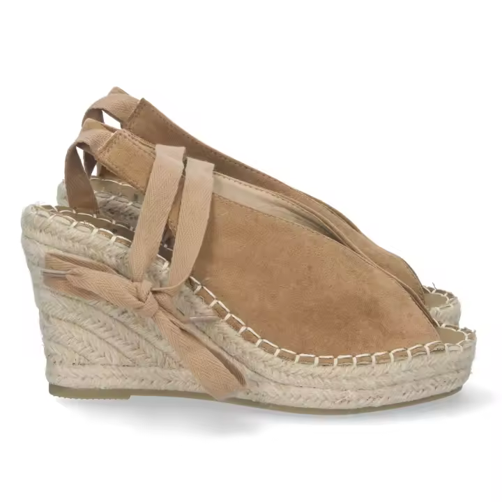 PuntoSalao Sandalias de cuña en yute mujer con pala abierta cordones taupe - 1