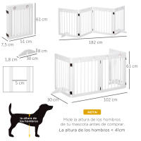 PawHut Barrera para Perros Plegable de 4 Paneles 204x61 cm Barrera de Seguridad para Perros Pequeños con Estructura de Madera y Patas de Apoyo para Pasillo Escalera Blanco - details 2