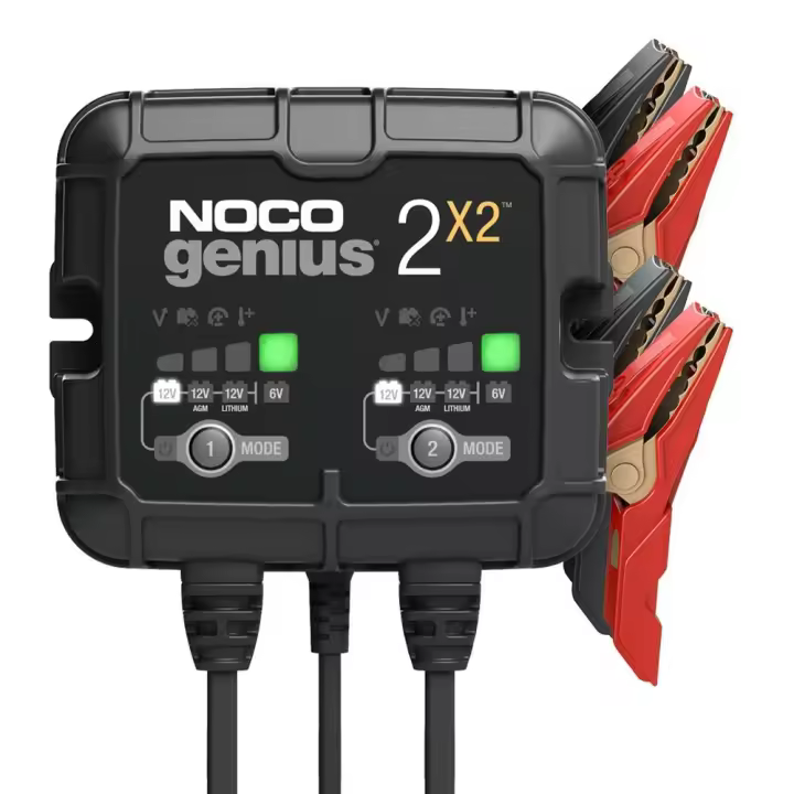 NOCO GENIUS2X2: Cargador 2-Banco 4A (2A/Banco), 6V y 12V, Mantenedor y Desulfatador para Baterías de Plomo-Ácido y Litio - 1