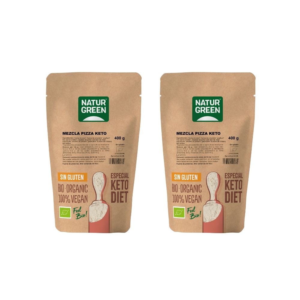 Mezcla para Pizza Keto Bio | 400g | Pack de 2x | Baja en carbohidratos, sin gluten y rica en fibra | NATURGREEN