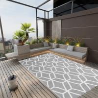 vidaXL Alfombra exterior ARAKIL PP 140x200 cm en color Azul/Negro y gris/Gris y blanco y más - details 2