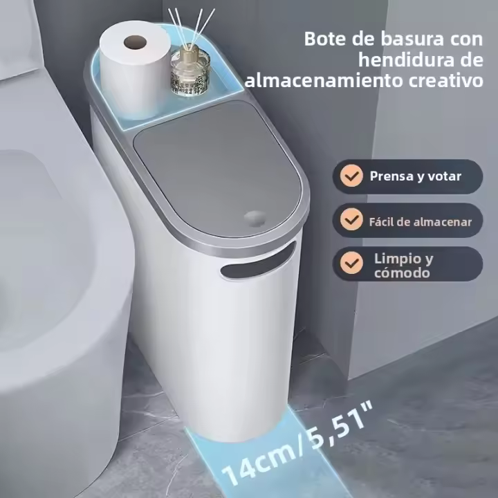 Bandeja De Papel De 10L Con Tapa Tipo Presión Slim Gap Para Baño Cocina Y Sala De Estar Reciclaje Plástico De Alta Calidad - 1