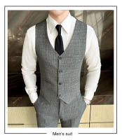 Traje De Tres Piezas Para Hombre Estilo Coreano Moda Ajustada Formal Boda Elegante Conjunto Chaqueta Pantalón Cuello Redondo - details 6
