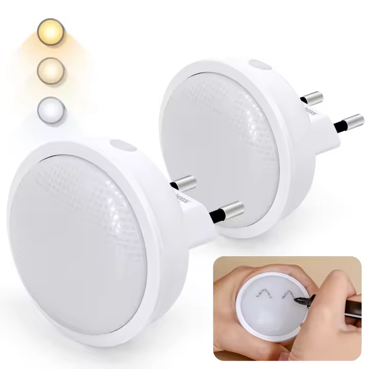 Aigostar 2 Piezas Luz Nocturna Infantil con Sensor de Luz, 3 Colores Temperatura Luz Noche LED, Luz Quitamiedos Infantil para Habitación de Niños, Baño, Pasillo, Cocina, Escaleras, Blanco Cálido - 1