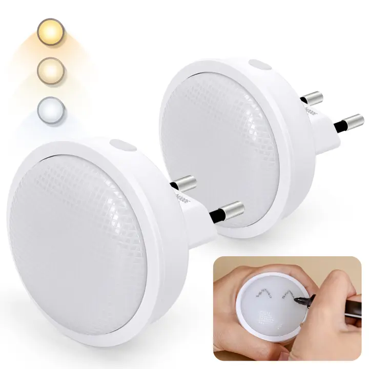 Aigostar 2 Piezas Luz Nocturna Infantil con Sensor de Luz, 3 Colores Temperatura Luz Noche LED, Luz Quitamiedos Infantil para Habitación de Niños, Baño, Pasillo, Cocina, Escaleras, Blanco Cálido - 1