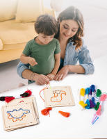 Juguete Educativo De Madera Para Niños Con Puzle De Bordado Y Hilo Patrón Cartoon Juego De Actividad De Tejido Para El Tablero Ocupado Regalo Para Niños - details 1