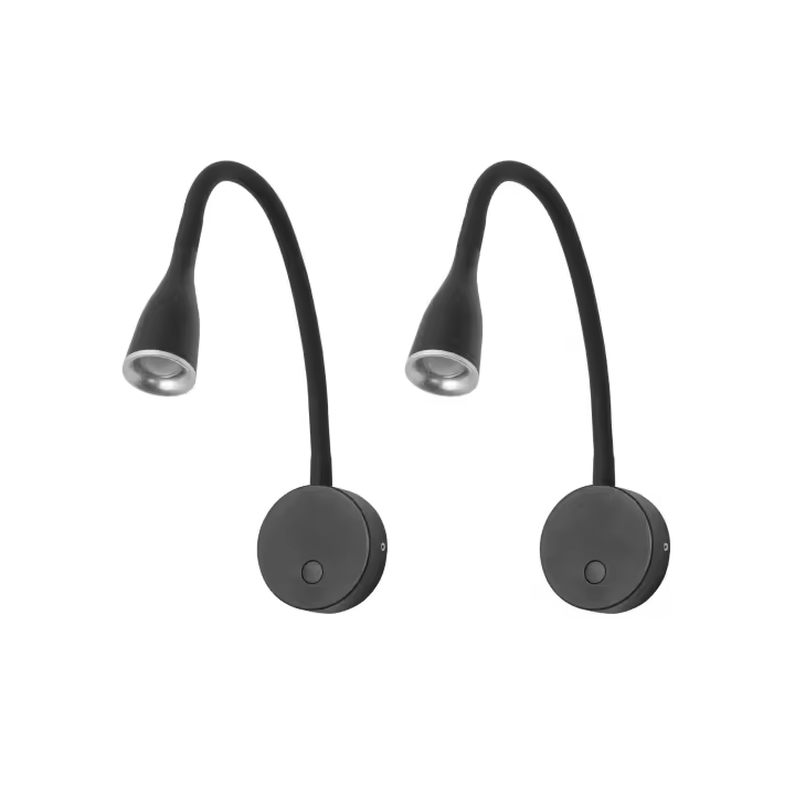 FORLIGHT Crobat (2 unidades) Luz Led de Lectura de 3,8W en Color Negro. Aplique de Pared para Mesita de Noche - 1
