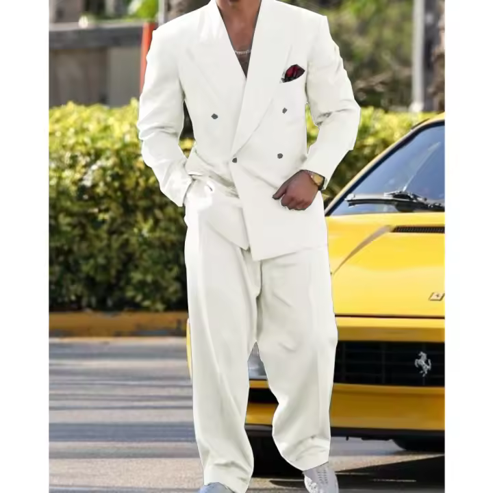 Traje Formal Para Hombre Doble Botón Boda 2 Piezas Traje De Moda Con Pantalones Estilo Casual Material COTTON Polyester Wool - 1
