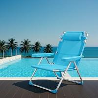 Silla de Playa Plegable, Azul Turquesa, Estructura de Aluminio y Textileno, 4 Posiciones, con Cojín reposacabezas, Medidas 60x22x85.5 cm, Peso Máximo de 110Kg - details 5