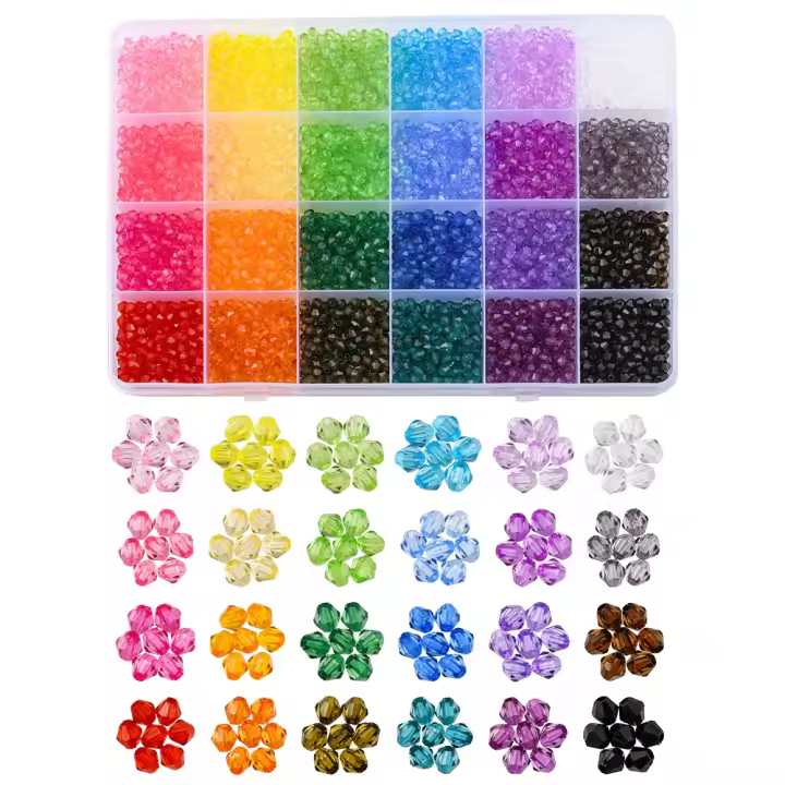 Kit De Hileras De Abalorios De Acrílico Transparentes 24 Colores 4mm Y 6mm Gran Cantidad Para Fabricación De Joyas DIY - 1