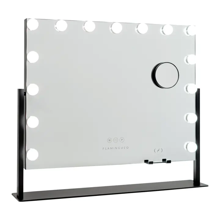 Flamingueo Espejo Maquillaje con Luz Espejo Tocador 15 LED Tocador de Maquillaje con Luz 3 Modos Posición Regulable 360º Cargador Inalámbrico Blanco - 1