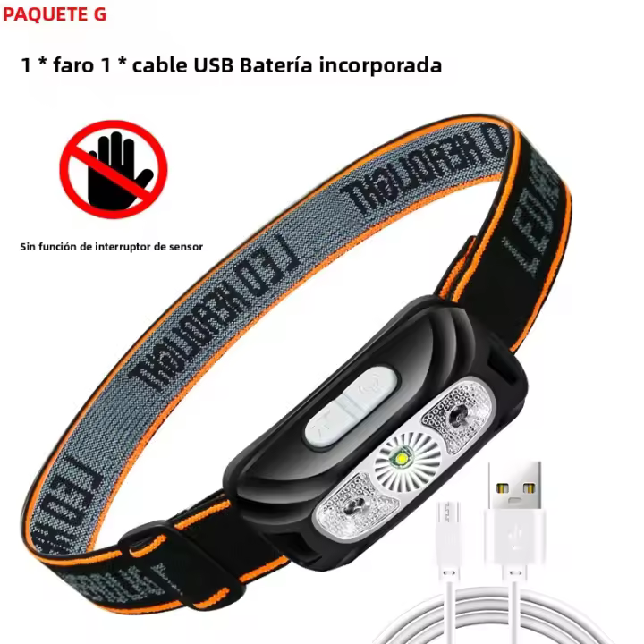 Linterna Frontal COB LED Recargable Mini Potente Con Sensor Para Pesca Y Camping Luz De Mano USB Impermeable Con Tres Modos De Iluminación - 1