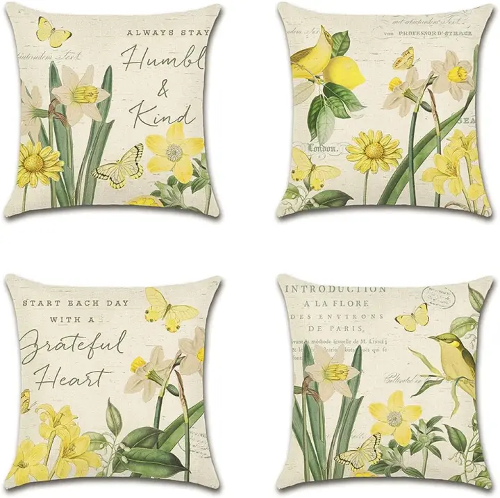 Juego de 4 fundas de amortiguador Decorativas de 45x45 cm, fundas de almohada impermeable con estampado de narcisos, Perfectas PARA EL Banco de Jardín del Patio al Aire Libre - 1