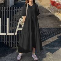 Vestido Largo Casual De Verano Para Mujer ZANZEA 2023 Con Manga Corta Y Cuello Redondo Sobredimensionado Vestidos Femme Elegante Sólido - details 7