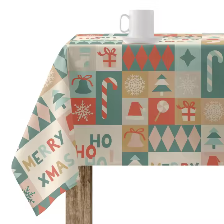 BL Belum  Mantel Navidad 140x140 cm 100% algodón resinado Antimanchas (Tacto no plastificado) Modelo Merry Christmas 74 - 1