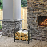 Outsunny Estante de Leña para Chimenea con Asas Leñero Interior y Exterior Almacenaje para Madera Soporte para Leña Tradicional Diseño Elevado 44,5x33x46,5 cm Negro - details 1