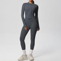 SSITO Traje de Yoga de 2 UDS., Conjunto Deportivo de Gimnasio para Mujer, chándales para correr con Cremallera, ropa Deportiva de entrenamiento, Camisa Deportiva Larga de manga, ropa de Yoga - details 27