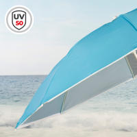 Aktive - Sombrilla playa 2 en 1 con paravientos 200 cm, mástil aluminio, protección solar UV50 con revestimiento plateado, 8 varillas fibra vidrio, diseño portátil, funda transporte incluida, accesorios verano, sombrillas - details 2