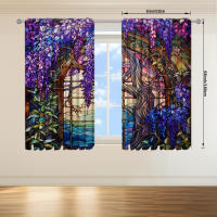 2pcs Cortina De Vidrio Estampada Con Flor De Wisteria Para Decoración Del Hogar - Bolso De Percha Para Dormitorio Oficina Cocina Y Sala De Estar - details 12