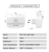 Lámpara Nocturna LED Con Sensor De Movimiento PIR Enchufe Europeo Y Estadounidense 110V 220V Baterías AAA Para Dormitorio Baño Pasillo Armario - details 9