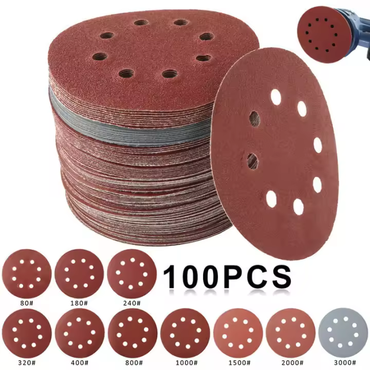 Disco de lijado de 100 Uds., papel de lija para lijadora Circular de grano 80/180/240/320/400/800/1000/1500/2000/3000 125mm - 1