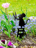 1pc Post De Jardín De Metal Con Diseño De Ratón Con Tijeras Silueta Arte Decó Lawn Sign Escultura Creativa De Animal Decoraciones - details 5