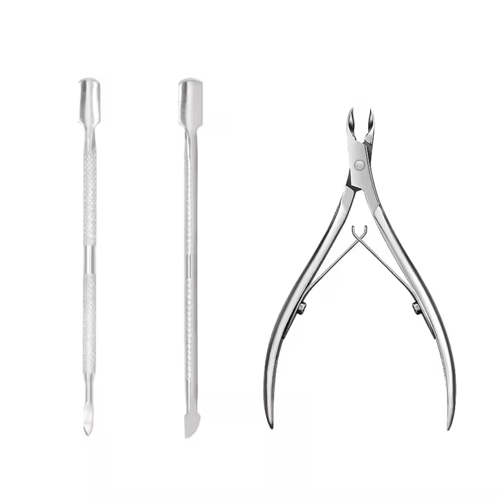 3-Piece Nail Art Tool Set – Cuticle Pusher, Nail Clipper & Dual-Ended Stainless Steel Nail Cleaner (Professional Manicure/Pedicure Kit) - 1