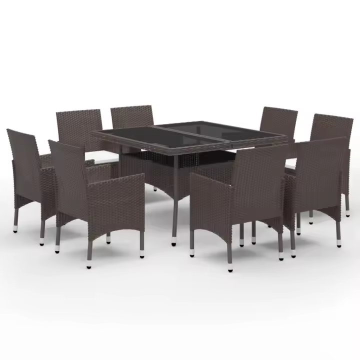 vidaXL Set de comedor de jardín 9 pzas ratán PE vidrio templado marrón - 1