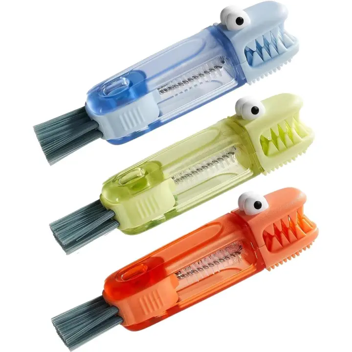 Juego de cepillos multifuncionales para limpiar botellas, herramientas para limpiar grietas en la cocina del hogar (3 piezas), azul, verde, amarillo - 1