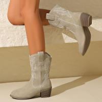 Botas Occidentales Bordadas 2024 Para Mujer Talla Grande 43 Punta Puntiaguda Botines De Otoño Estilo Cowboy Con Plataforma Cierre SLIP-ON Material De Suela RUBBER - details 11