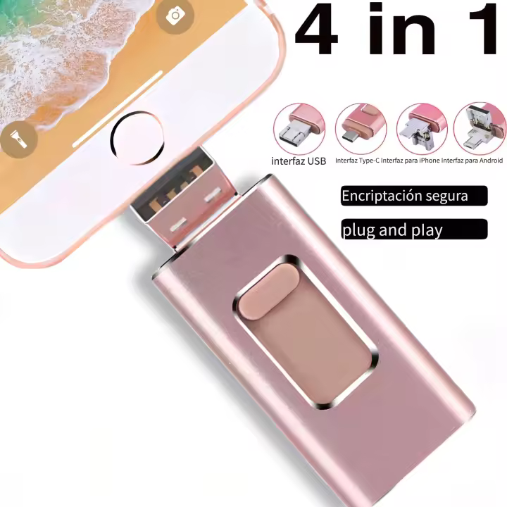 Memoria USB para teléfono 64GB 128GB, Unidad Flash 4 en 1 con Puerto IOS/USB/Typo-C/Micro USB, Memoria USB de Alta velocidad para almacenamiento externo, unidades de memoria para Android/Pad/ordenador/PC - 1