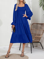 Vestido De Mujer Casual Primavera/Otoño Con Cuello Cuadrado Ruffle Tirantes Manga Larga A-Line Longitud Media Pierna Polyester - details 9