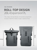 Mochila Impermeable Rolltop HK Para Hombres Y Mujeres Gran Capacidad Con Portátil Para Viajes Escuela Y Negocios Antirrobo Con USB - details 9