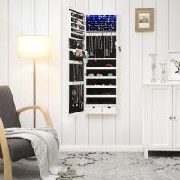 Espejo joyero con luz led, organizador montado en la pared con cierre seguro, colgante para puerta, espejo y compartimentos, perfecto para pendientes, collares - details 2