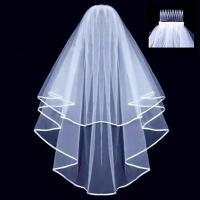 Vela De Boda Suave Con Borde De Cinta Tulle De Poliéster Accesorios De Matrimonio Para Mujeres Estilo De Borde De Cinta Doble Capa - details 1