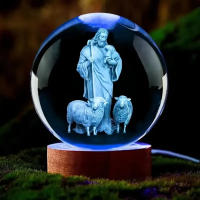 Lámpara De Noche 3D Cristal Shepherds Carved Estatua Religiosa Souvenir Decoración Luz De Estatua Decoración Para El Hogar - details 0