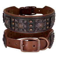 Collar De Cuero Genuino Para Perros Medianos Y Grandes Con Espinas Ajustable Para Pitbull Bulldog Collar De Mascota Con Colgante Para Todas Las Estaciones - details 3