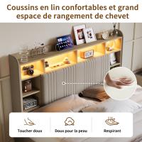 Cama de matrimonio 140x200 cm tapizada en lino beige con cajones, LED RGB, cabecero con almacenaje y carga USB-C - details 4