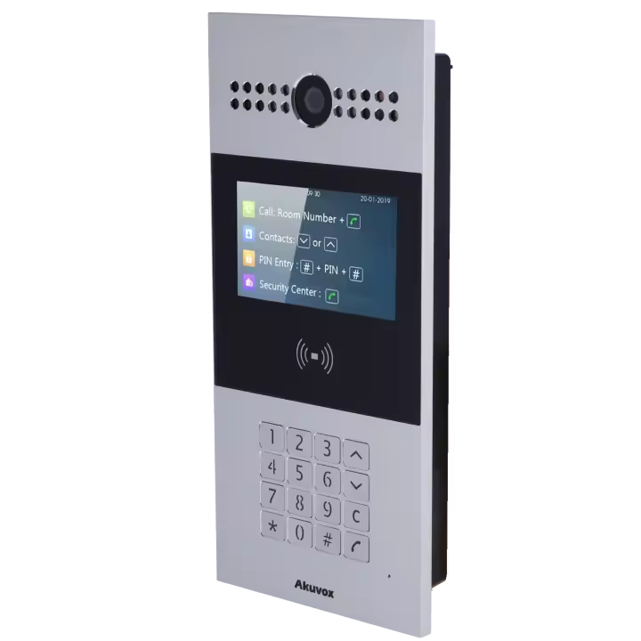 Videoportero IP - Cámara 2 Mpx | Audio bidireccional Crystal Clear - Apertura con tarjeta EM/MF y PIN | 3 relés - Apartamentos | PoE, SIP estándar - Pantalla TFT 4.3" | Mantenimiento Cloud - Conexión a través de Cloud | Salida 12V - 1
