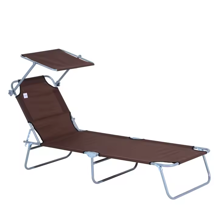 Outsunny Tumbona de jardín Plegable con Toldo Desmontable y Regulable Respaldo Reclinable para Jardín Terraza Acampada al Aire Libre 187x58x36 cm - 1