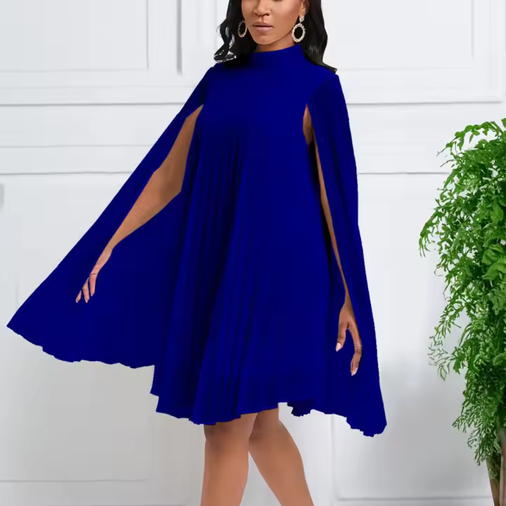 Vestido De Cintura Larga De Mujer Elegante 2024 Nuevo Cuello Redondo Manga Batwing Suave Poliéster Vestido De Fiestas Cumpleaños Y Cena - 1