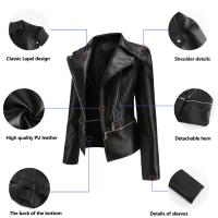 Chaqueta de cuero de Primavera para Mujer, Abrigo informal ajustado con Cremallera y solapa para Mujer - details 1